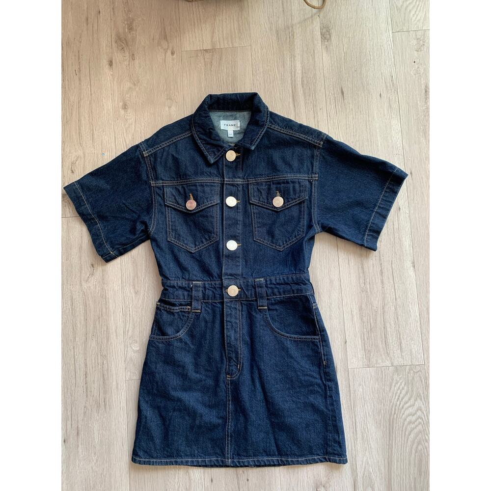 Frame Oversized Denim Mini Dress Size S - Picture 3 of 6